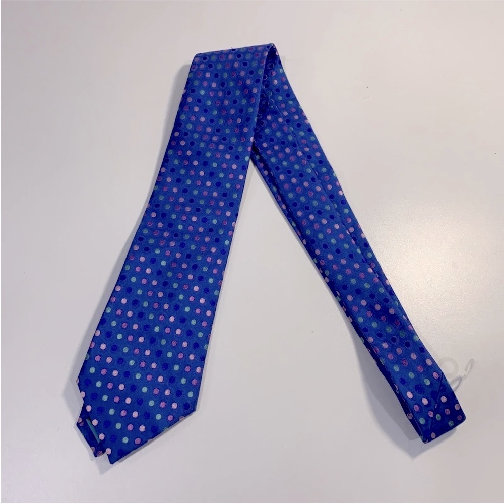 Ted Baker London Men's Necktie 100% Silk Polka Dot Multicolor Design Purple Blue
